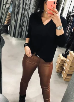 Vila Bestsellertopbroek Van - Vicommit Leatherlook black coated Best Sale