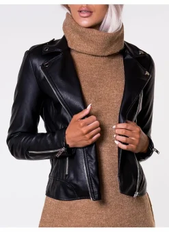 Vila Faux Leather Jacket Van - Cara black Clearance