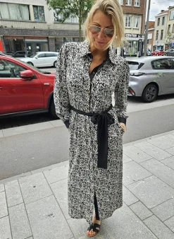 K-design Kleed X131 Maxi Jurk Met Tekst Print En Riem (Geleverd) p629 Cheap