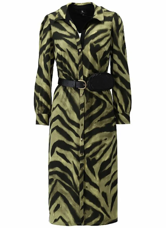 K-design Kleed X317 Midi Jurk Met Print En Riem + Heuptasje (Geleverd) p666 Best Sale